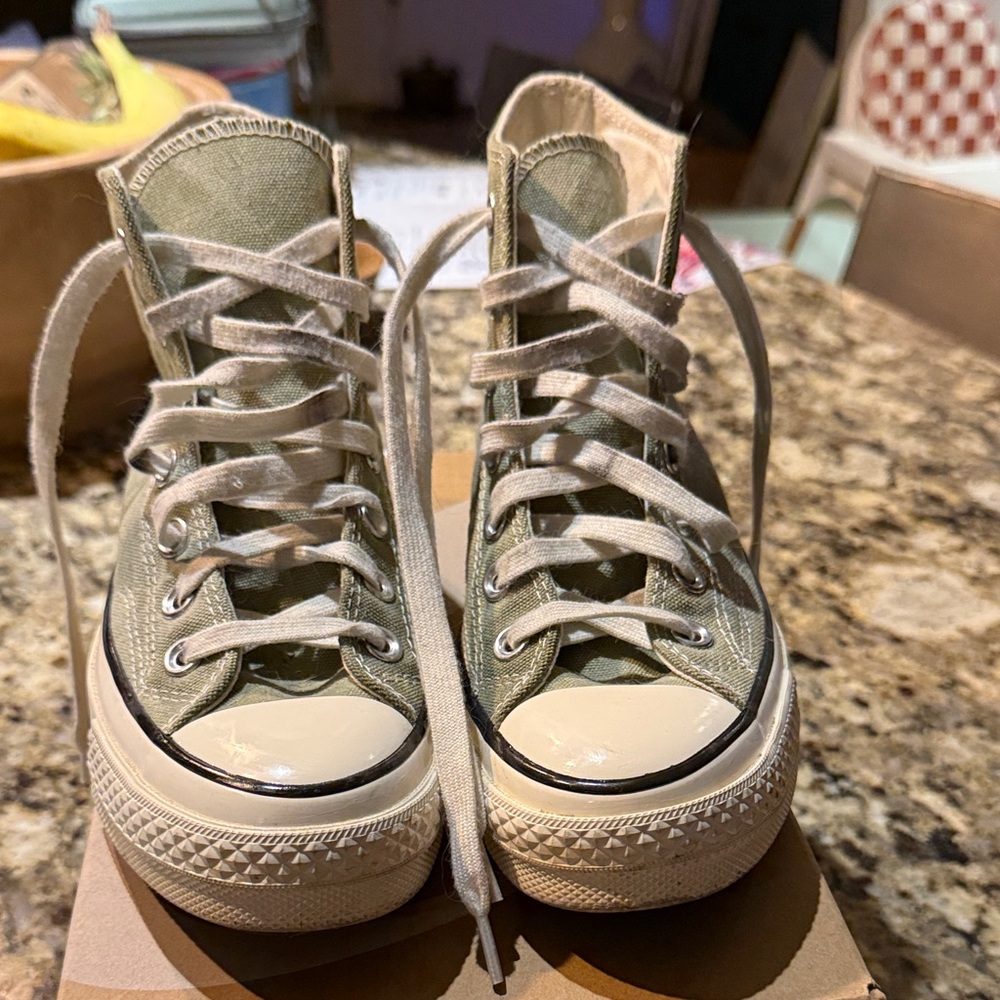Olive Green High-Top Platform Canvas Sneakers
